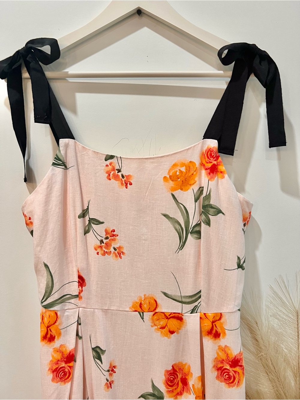 Gianni Bini Blush Maxi Dress with Orange Rose Print and Black Ties - Picture 4 of 14